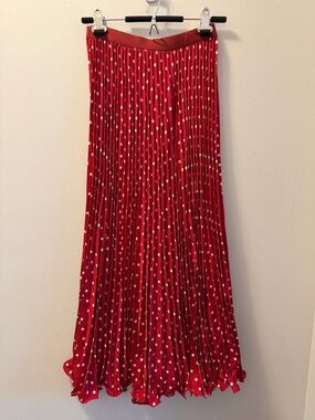 Red Polka Dot Pleated Maxi Skirt